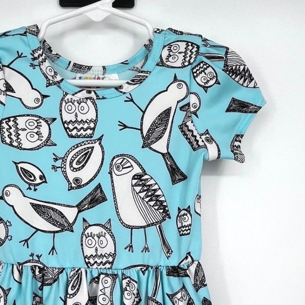 Dot Dot Smile Skater Dress Girls 12/24M Turquoise Owl Bird Doodle‎ Print